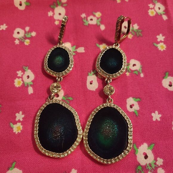 Vintage Avon Faux Turquoise Blue Geode Rhinestone Drop Necklace and Earrings Set - Picture 6 of 12